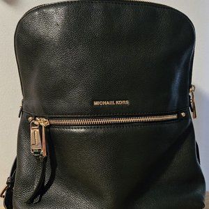 Michael Kors Leather Backpack Purse = Black with Gold Hardware